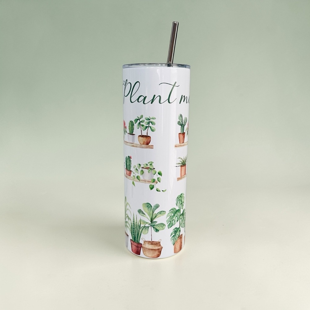 Plant Motif White Stainless Steel Tumbler